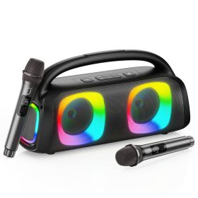 JYX D19 Bluetooth Speaker & 60W Powerful Sound Party Speaker With RGB Light & Portable Speaker With 2 Wireless Microphone