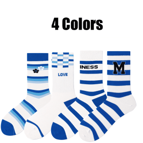 4 Pairs Women's Colorful Novelty Funny Pattern Combed Crew Socks Hiking Running Athletic Cushioned Compression Socks Anti-odor And Breathable For Fitn
