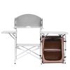 Outdoor 2-Tier Kitchen with Zippered Bag, Portable Folding Cook Table for BBQ, Party and Camping, Brown