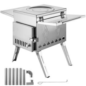 Tent Wood Stove 17.5x14.7x10.6 inch, Camping Wood Stove 304 Stainless Steel With Folding Pipe, Portable Wood Stove 95.7 inch Total Height For Camping