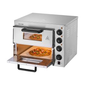 Commercial Pizza Oven Countertop, 14-Inch Double Deck Layer, Stainless Steel Electric Pizza Oven with Stone and Handle