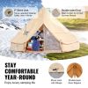 Canvas Bell Tent, 4 Seasons 4 m/13.12 ft Yurt Tent, Canvas Tent for Camping with Stove Jack, Breathable Tent Holds up to 6 People