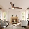 56 in. Integrated LED Indoor&Outdoor Brown Imitation Wood Ceiling Fan with Light Kit and Remote Control