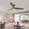 56 in. Integrated LED Indoor&Outdoor Brown Imitation Wood Ceiling Fan with Light Kit and Remote Control
