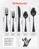 30-Piece Black Silverware Set, Food-Grade Stainless Steel Flatware Utensils for 6, Mirror Finished Cutlery Set