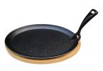 HAWOK Cast Iron Fajita pan with Bamboo Tray and Handle Set of 4