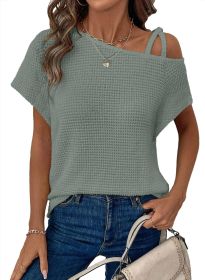 Women's Short-sleeved Solid Color Top Fashionable All-match Off-shoulder Knitted T-shirt (Option: Green-M)