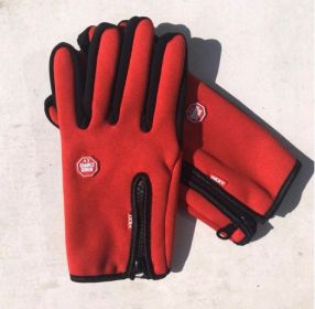 Full Finger Touch Screen Zipper Ski Gloves (Option: Ordinary red-XL)