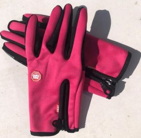 Full Finger Touch Screen Zipper Ski Gloves (Option: Ordinary rose red-M)