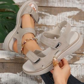 Casual Velcro-design Sandals Summer Comfortable Fish Mouth Sports Sandals Women Lightweight Beach Shoes (Option: Grey-Size38)