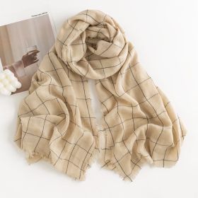 Herringbone Pattern Monochrome Artificial Cashmere Scarf Women's Simple Casual Style Tassel Warm Shawl (Option: FH2351482 Beige)