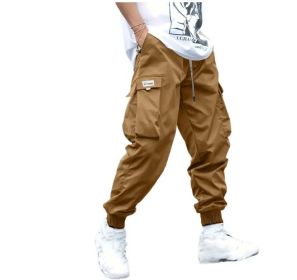 Multi-pocket Cargo Pants Men's Casual Hip-Hop Drawstring Trousers Outdoor Streetwear Sports Pant (Option: Dark brown1-XL)