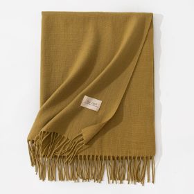 Pure Color Artificial Cashmere Scarf Women's Winter High-grade Shawl (Option: 45 Mustard Green-70x200cm)