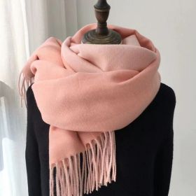 Double-sided Artificial Australian Wool Scarf Shawl (Option: Cherry Blossom Powder-60X195CM With Tassels)