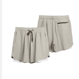 Gym Clothing Men Quick Dry 2 In 1 Gym Shorts Men Polyester Spandex Breathable Shorts Men Liner Running Fitness Shorts (Option: Khaki-S)