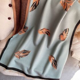 Cashmere-like Short Beard Tassel Thickened Warm Shawl Scarf (Option: D1001 Green Orange-180x65cm)