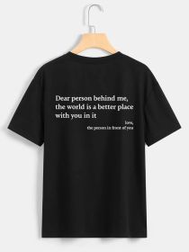 New Fashion Womens Letter T-Shirt Round Neck Short Sleeve Slogan Tee Top (Option: Black-S)