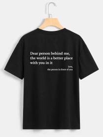 New Fashion Womens Letter T-Shirt Round Neck Short Sleeve Slogan Tee Top (Option: Black-M)
