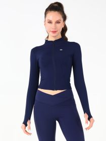 Stand Collar Jacket (Option: Navy Blue-M)