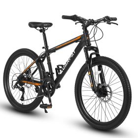 S26102 26 Inch Mountain Bike, Shimano 21 Speeds With Mechanical Disc Brakes, High-Carbon Steel Frame, Suspension Bikes Mountain Bicycle For Teenagers (Option: Black orange)