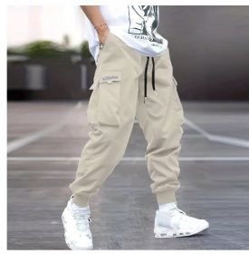 Multi-pocket Cargo Pants Men's Casual Hip-Hop Drawstring Trousers Outdoor Streetwear Sports Pant (Option: Beige-XXL)