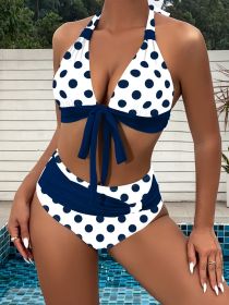 Sexy V Triangle Women's Bikini Set Polka Dot Bikini Neckless Sexy Swimsuit Vacation Style (Option: Navy cyan-XXL)