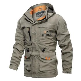 Men's Medium To Long Casual Outdoor Hooded Plus Size Jacket (Option: Khaki-XL)