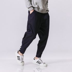 Men's mouth buckle casual pants (Option: Blue-L)
