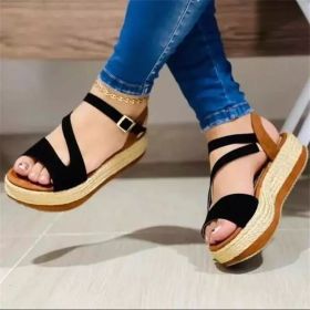 Platform Sandals Hollow Buckle Women's Shoes (Option: Black-39)