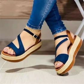Platform Sandals Hollow Buckle Women's Shoes (Option: Blue-41)
