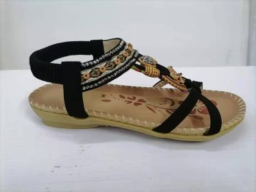 Large Size Flat Sandals Flower Rhinestone Sandals Beach Shoes (Option: Black-41)