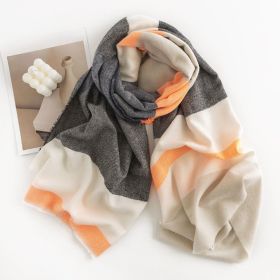 Herringbone Pattern Monochrome Artificial Cashmere Scarf Women's Simple Casual Style Tassel Warm Shawl (Option: FH2350831 Color Stripes Yellow)