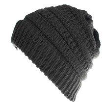 Mixed Color Knitted Wool Hat Ladies Non-labeled Ponytail Hat (Color: Black)