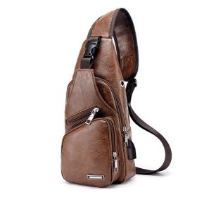 Men USB Charging Bag Men Chest Bag For Custom PU PVC Shoulder Bag Diagonal Package Messenger Travel Bag Cross Body Bags (Option: Light brown)