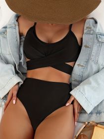 European And American Oversized Women's Bikini Suit Chest Cross Solid Color Swimsuit (Option: Black-1XL)