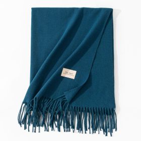 Pure Color Artificial Cashmere Scarf Women's Winter High-grade Shawl (Option: 37 Blue With Pattern-70x200cm)
