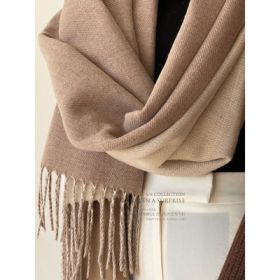 Double-sided Artificial Australian Wool Scarf Shawl (Option: Oat Apricot-60X195CM With Tassels)