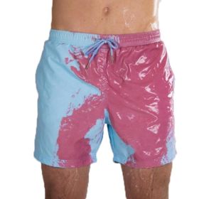 Magical Change Color Beach Shorts Summer Men Swimming Trunks Swimwear Swimsuit Quick Dry bathing shorts Beach Pant (Option: Navy Blue-XL)