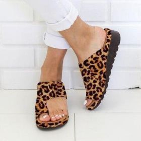 Women Slippers Flat Sole Casual Soft Big Toe Foot Sandal (Option: leopard-43)