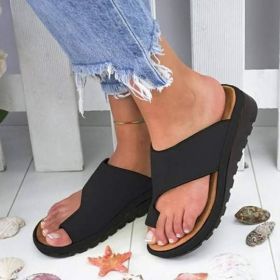 Women Slippers Flat Sole Casual Soft Big Toe Foot Sandal (Option: Black-43)