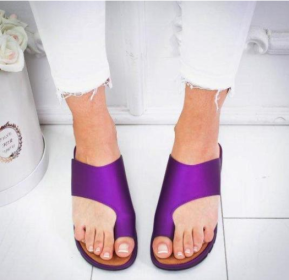 Women Slippers Flat Sole Casual Soft Big Toe Foot Sandal (Option: Purple-44)