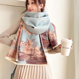 Vintage Plum Scarf Women's Artificial Cashmere Thickened Double-sided Student Shawl (Option: Sky Blue-65x190cm)
