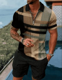 Polo Shirt Sports Short Sleeve Shorts Suit For Men (Option: Black oak-S)