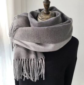 Double-sided Artificial Australian Wool Scarf Shawl (Option: Medium Gray-60X195CM With Tassels)