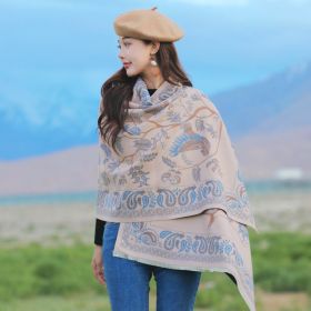 Retro High Sense Artificial Cashmere Scarf (Option: Bird National Style Light Pink-No Specifications)