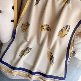 Cashmere-like Short Beard Tassel Thickened Warm Shawl Scarf (Option: D1001 Beige Blue-180x65cm)