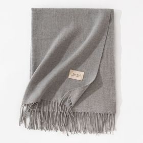 Pure Color Artificial Cashmere Scarf Women's Winter High-grade Shawl (Option: 35 Gray In Flower-70x200cm)