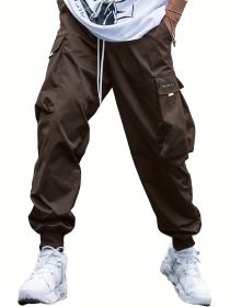 Multi-pocket Cargo Pants Men's Casual Hip-Hop Drawstring Trousers Outdoor Streetwear Sports Pant (Option: Dark Brown-M)