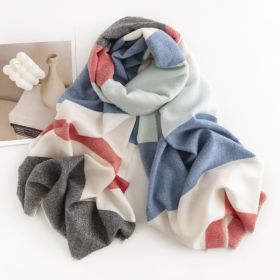 Herringbone Pattern Monochrome Artificial Cashmere Scarf Women's Simple Casual Style Tassel Warm Shawl (Option: FH2350832 Striped Blue)