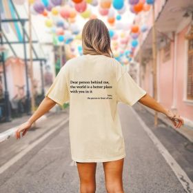 New Fashion Womens Letter T-Shirt Round Neck Short Sleeve Slogan Tee Top (Option: Beige-S)